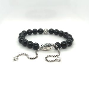 DAVID YURMAN Spiritual Bead Bracelet Sterling Silver Black Onyx Shinny & Wave